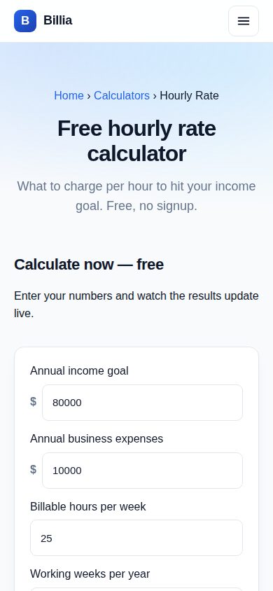 Hourly rate calculator interface