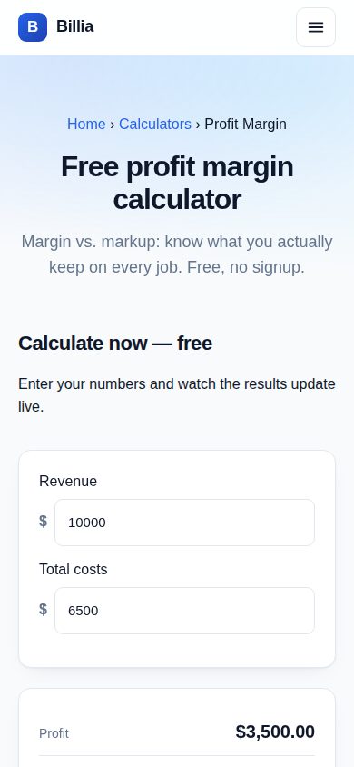 Billia profit margin calculator